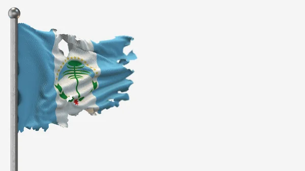Neuquen 3D tattered waving flag illustration on Flagpole. — Stock Photo, Image