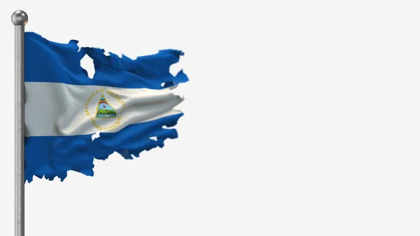 Никарагуа 3D рваная иллюстрация флага на флагштоке . — стоковое фото