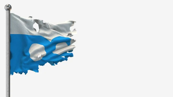 Ozeanstadt 3d zerfleddert Flagge schwenkende Illustration auf Fahnenmast. — Stockfoto