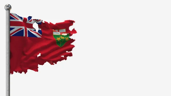 Ontario 3d gescheurd zwaaien vlag illustratie op vlaggenmast. — Stockfoto