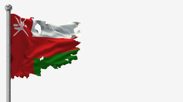 Oman 3d postrzępiony flaga ilustracja na Flagpole. — Zdjęcie stockowe