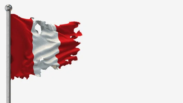 Peru 3D splittrad viftande flagga illustration på flaggstången. — Stockfoto
