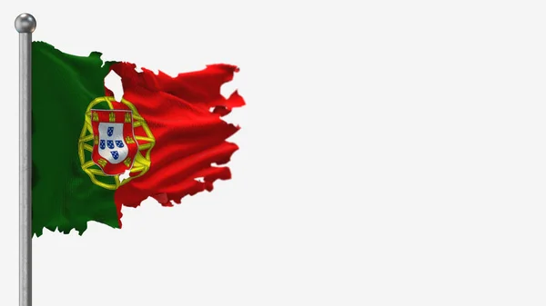 Portugal 3d zerfleddert schwenkende Flagge Illustration auf Fahnenmast. — Stockfoto