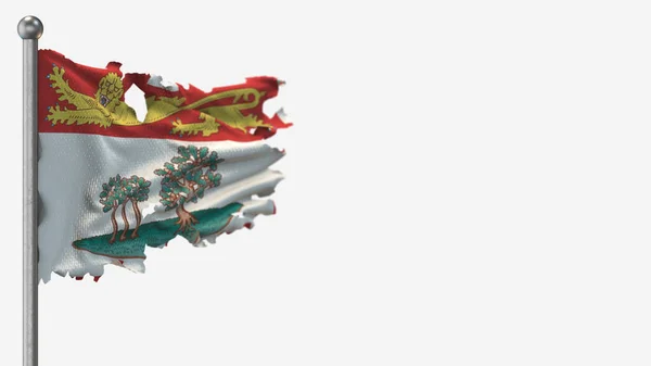 Prins Edward Island 3D splittrad viftande flagga illustration på flaggstången. — Stockfoto