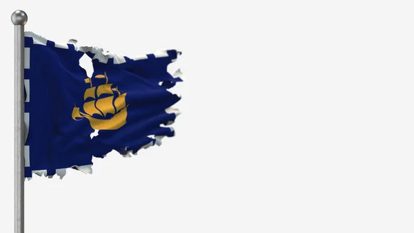 Quebec City 3d postrzępiona flaga ilustracja na Flagpole. — Zdjęcie stockowe