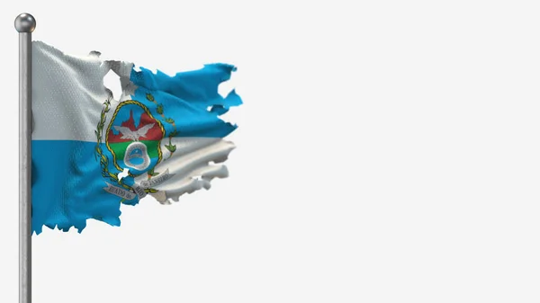 Río de Janeiro Ilustración de bandera ondeante en 3D andrajosa en asta de bandera . —  Fotos de Stock