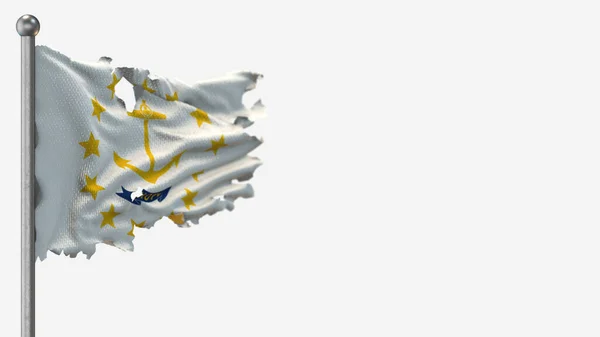 Rhode Island 3D tattered waving flag illustration on Flagpole. — Stock Photo, Image