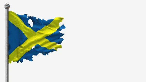 Szent Albán Kereszt 3D-s megrongálódott integető zászló illusztráció a zászlórúdon. — Stock Fotó