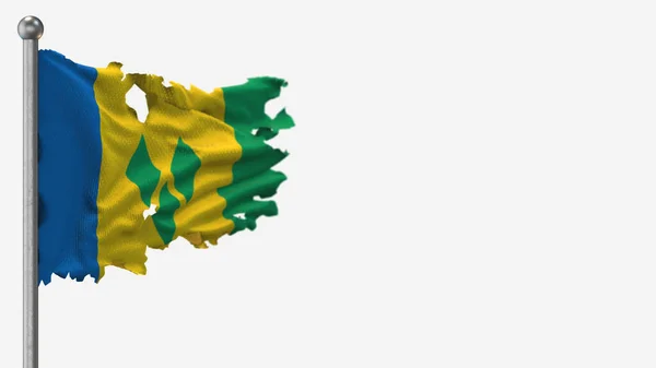 Άγιος Βικέντιος και Γρεναδίνες 3d tattered κυματίζει σημαία εικονογράφηση στο Flagpole. — Φωτογραφία Αρχείου