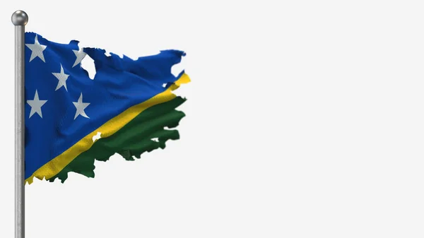 Salomonöarna 3D-splittrad viftande flagga illustration på flaggstången. — Stockfoto