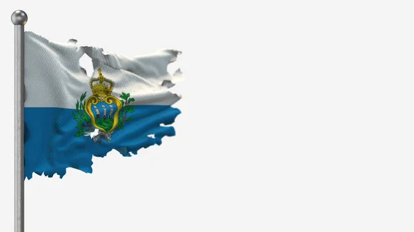 Ilustración de la bandera de San Marino 3D andrajosa ondeando en asta de bandera . —  Fotos de Stock