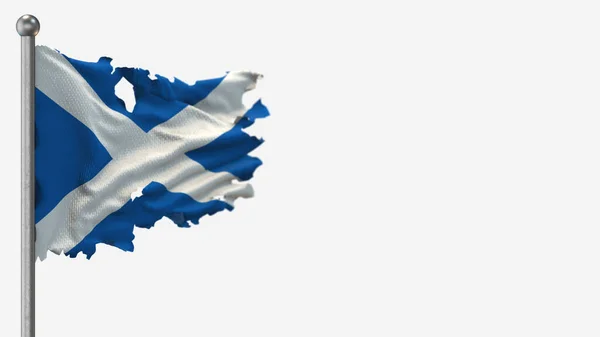 Scotland 3D tattered waving flag illustration on Flagpole. — Stock Photo, Image