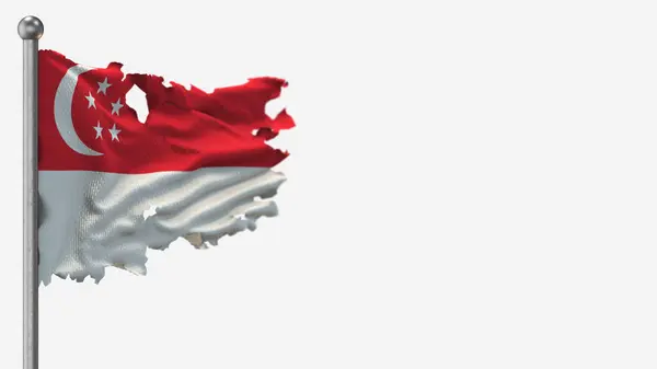 Singapura 3D esfarrapado acenando ilustração bandeira em Flagpole . — Fotografia de Stock
