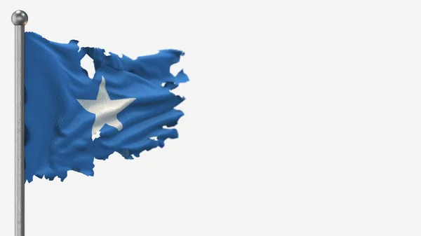 索马里3D破烂不堪的旗帜插画在旗杆上. — 图库照片