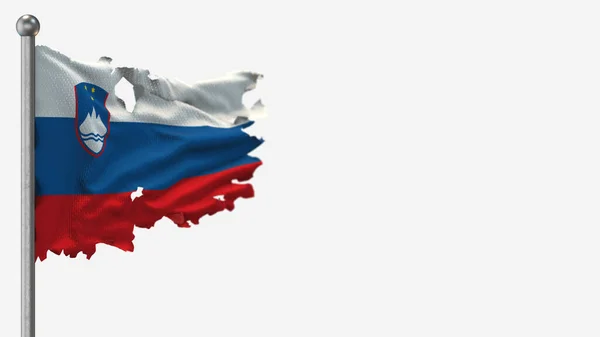 Slovénie Illustration du drapeau ondulé en lambeaux 3D sur Flagpole . — Photo