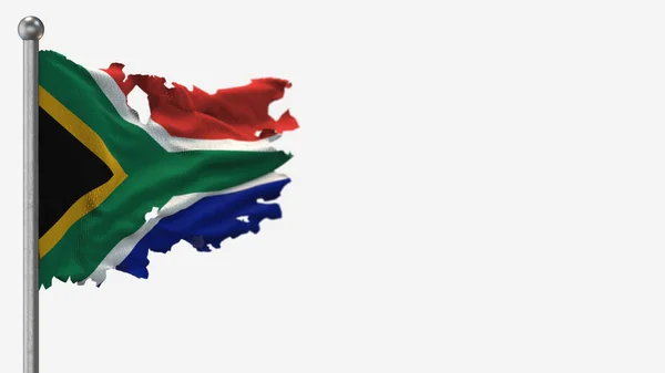 Sydafrika 3D splittrad viftande flagga illustration på flaggstången. — Stockfoto