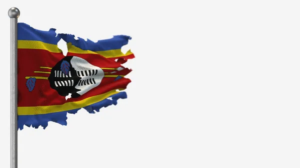 Swaziland 3d splittrad viftande flagga illustration på flaggstången. — Stockfoto