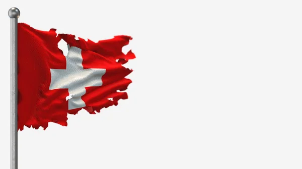 Svizzera 3D frantumato sventolando bandiera illustrazione su Flagpole . — Foto Stock