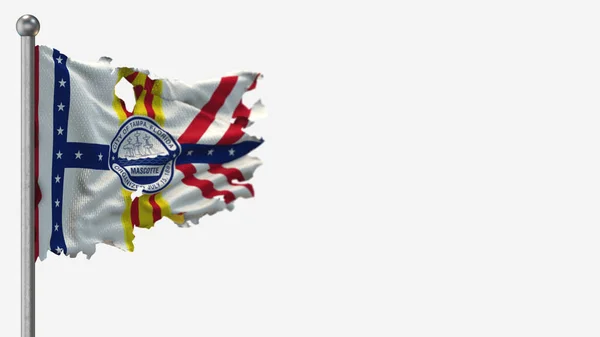 Tampa Florida 3D tattered waving flag illustration on Flagpole. — Stock Photo, Image