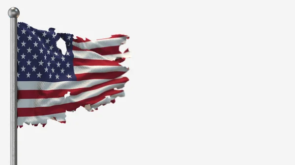 Vereinigte Staaten 3d zerfleddert Flagge schwenkende Illustration auf Fahnenmast. — Stockfoto