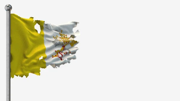 Vatican 3D zerfledderte Flagge schwenken Illustration auf Fahnenmast. — Stockfoto