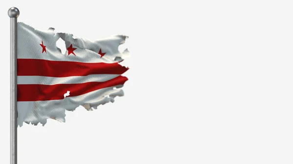Вашингтон, округ Колумбия, трёхмерная порванная иллюстрация флага на флагштоке . — стоковое фото