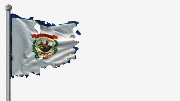 West Virginia 3D esfarrapado acenando ilustração bandeira em Flagpole . — Fotografia de Stock
