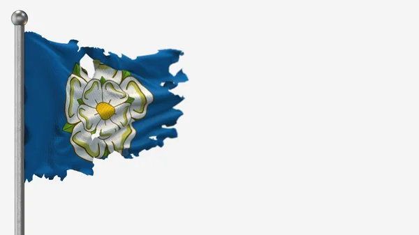 Yorkshire 3D jirones ondeando bandera ilustración en el asta de la bandera . —  Fotos de Stock