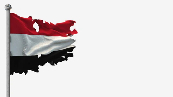Yemen 3d zerfleddert schwenken Flagge Illustration auf Fahnenmast. — Stockfoto