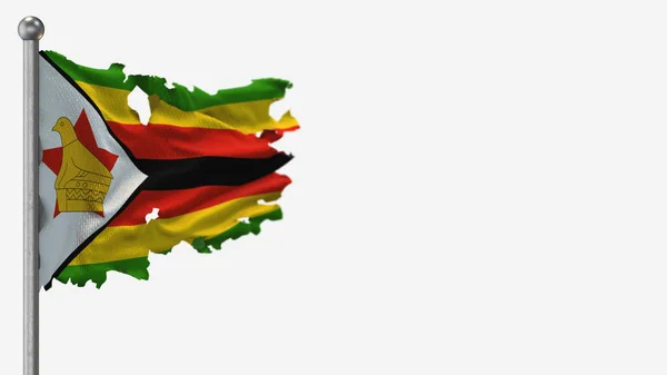 Zimbabwe 3d verscheurd wapperen vlag illustratie op vlaggenmast. — Stockfoto