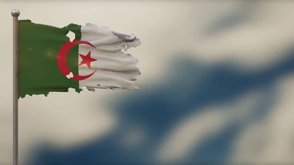 Algeria 3D tattered waving flag illustration on Flagpole. — Stock Photo, Image