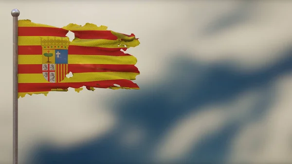 Bayrak direğinde sallanan Aragon 3d parçalanmış bayrak çizimi. — Stok fotoğraf