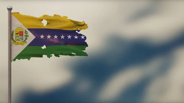 Apure 3D despedaçado acenando ilustração bandeira em Flagpole . — Fotografia de Stock