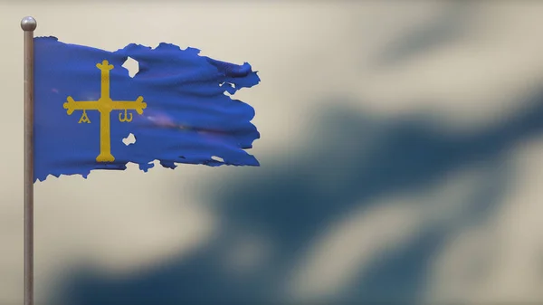 Asturias 3d tattered κυματίζει σημαία εικονογράφηση στο Flagpole. — Φωτογραφία Αρχείου