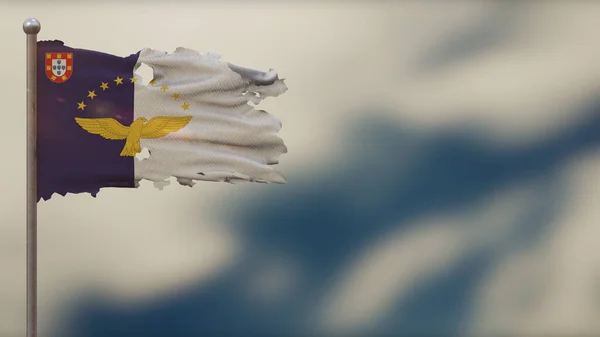 Illustration du drapeau ondulé 3D des Açores sur Flagpole . — Photo