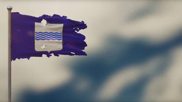 Basilicata 3d gescheurd zwaaiende vlag illustratie op vlaggenmast. — Stockfoto