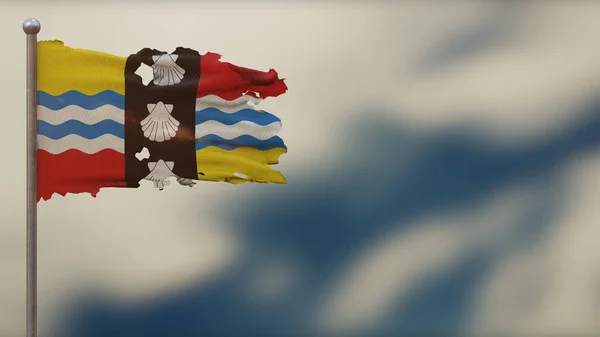 Bedfordshires 3D despedaçado acenando ilustração bandeira em Flagpole . — Fotografia de Stock