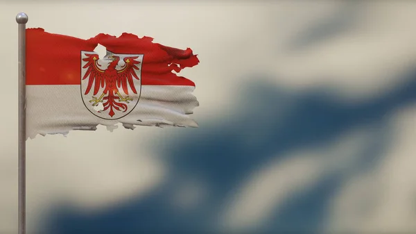 Brandenburg 3D tattered waving flag illustration on Flagpole. — Stock Photo, Image
