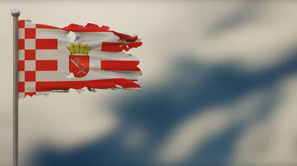 Brême 3D en lambeaux agitant l'illustration du drapeau sur Flagpole . — Photo