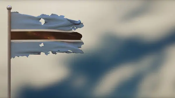 Μποτσουάνα 3d tattered κυματίζει σημαία εικονογράφηση στο Flagpole. — Φωτογραφία Αρχείου