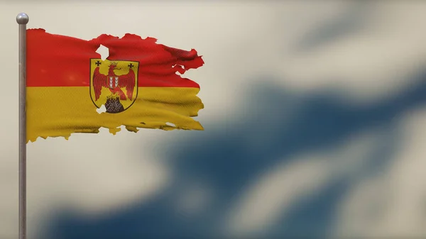 Burgenland 3d gescheurd wapperen vlag illustratie op vlaggenmast. — Stockfoto