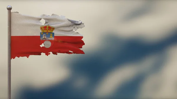 Cantabria 3D tattered waving flag illustration on Flagpole. — Stock Photo, Image