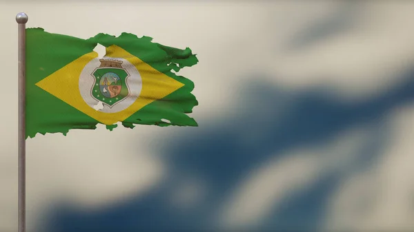 Ceará 3D esfarrapado acenando ilustração bandeira em Flagpole . — Fotografia de Stock