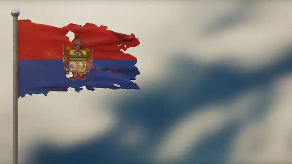 Chimborazo 3D jirones ondeando bandera ilustración en el asta de la bandera . —  Fotos de Stock