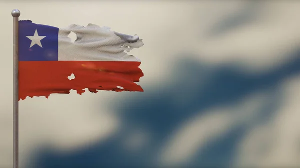 Bayrak direğinde sallanan Şili 3d parçalanmış bayrak illüstrasyonu.