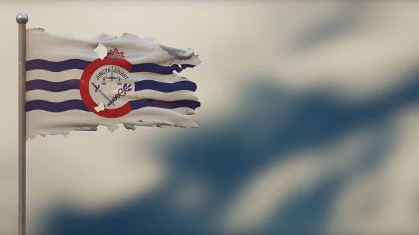 Cincinnati Ohio 3d tattered розмахуючи прапором ілюстрація на Flagpole — стокове фото