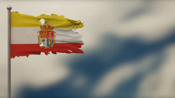 Cuenca 3D esfarrapado acenando ilustração bandeira em Flagpole . — Fotografia de Stock