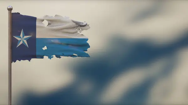 达拉斯3D残破的挥动旗子插图在旗杆上. — 图库照片