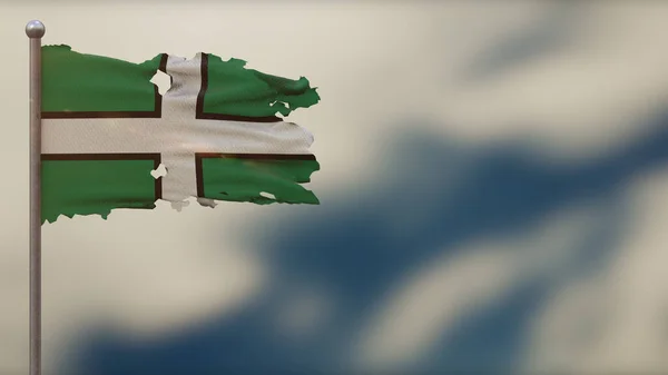 Devon 3d postrzępiony flaga ilustracja na Flagpole. — Zdjęcie stockowe