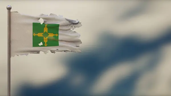 Distrito föderale 3D zerfleddert schwenkende Flagge Illustration auf Flaggenmast — Stockfoto